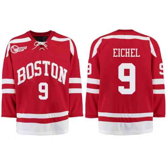 Boston University Terriers BU 9 Jack Eichel Red Stitched Hockey Jersey